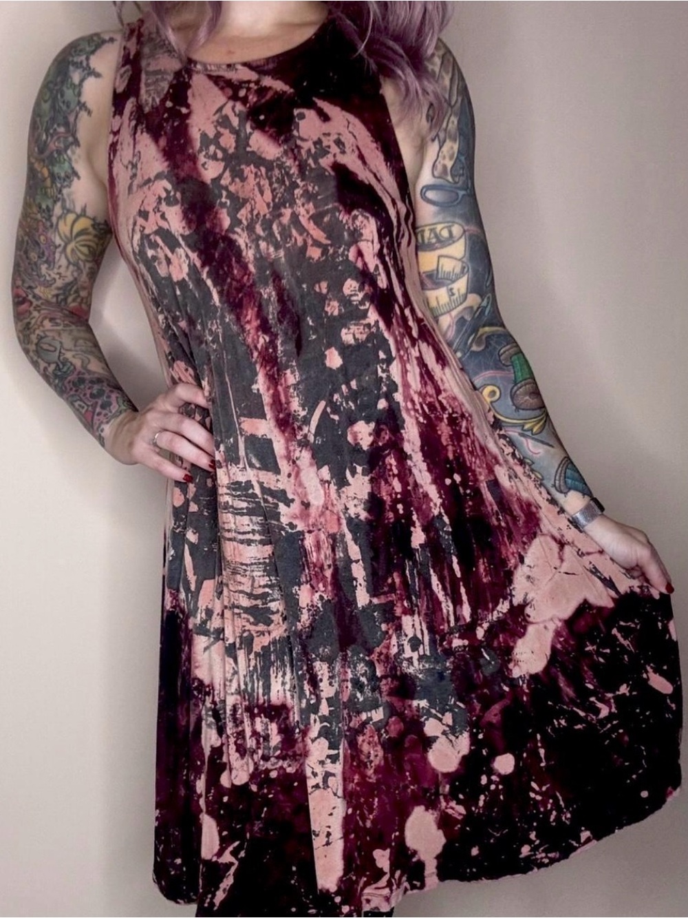 Upcycled Acid Wash A-Line Knit 90s Dress Small Medium